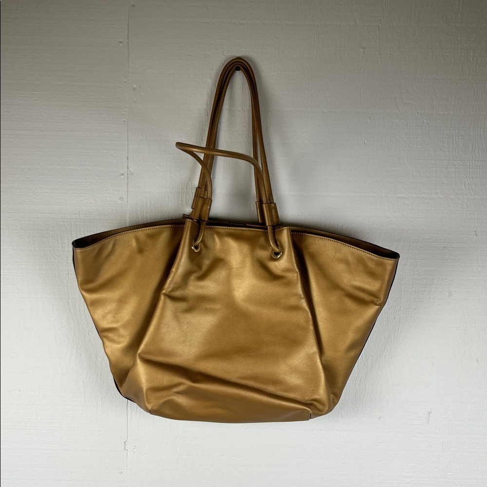 LDT Metallic Bronze Elegant Leather Large Tote Bag